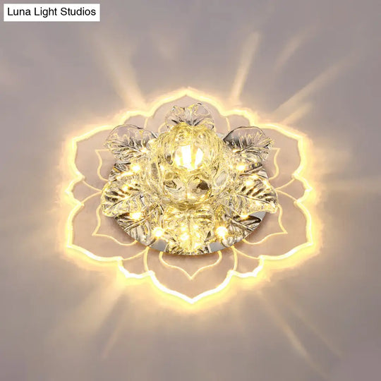 Minimalist Crystal Clear Led Floral Shade Flush Mount Light For Corridor / Warm