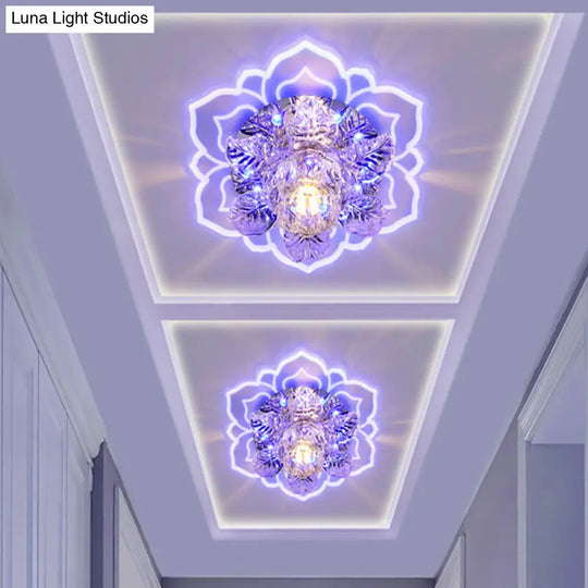Minimalist Crystal Clear Led Floral Shade Flush Mount Light For Corridor