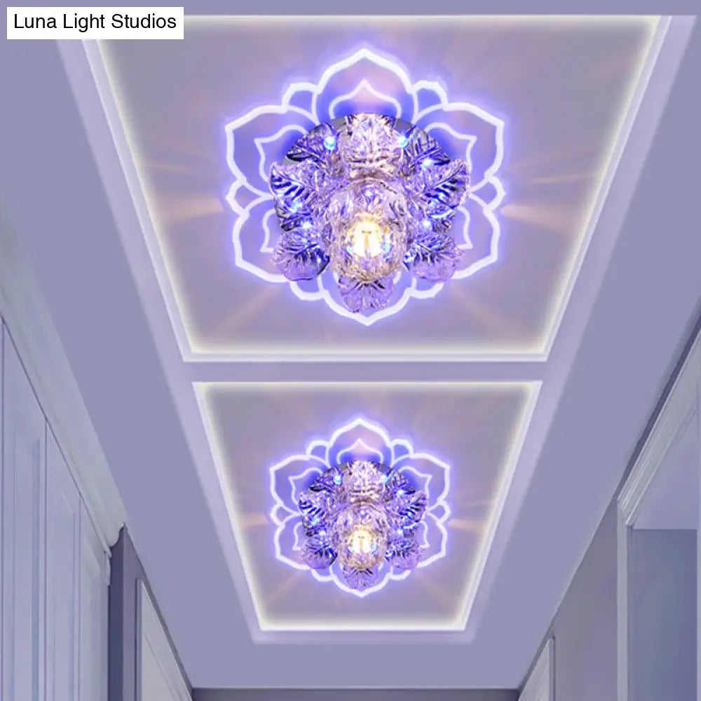 Minimalist Crystal Clear Led Floral Shade Flush Mount Light For Corridor