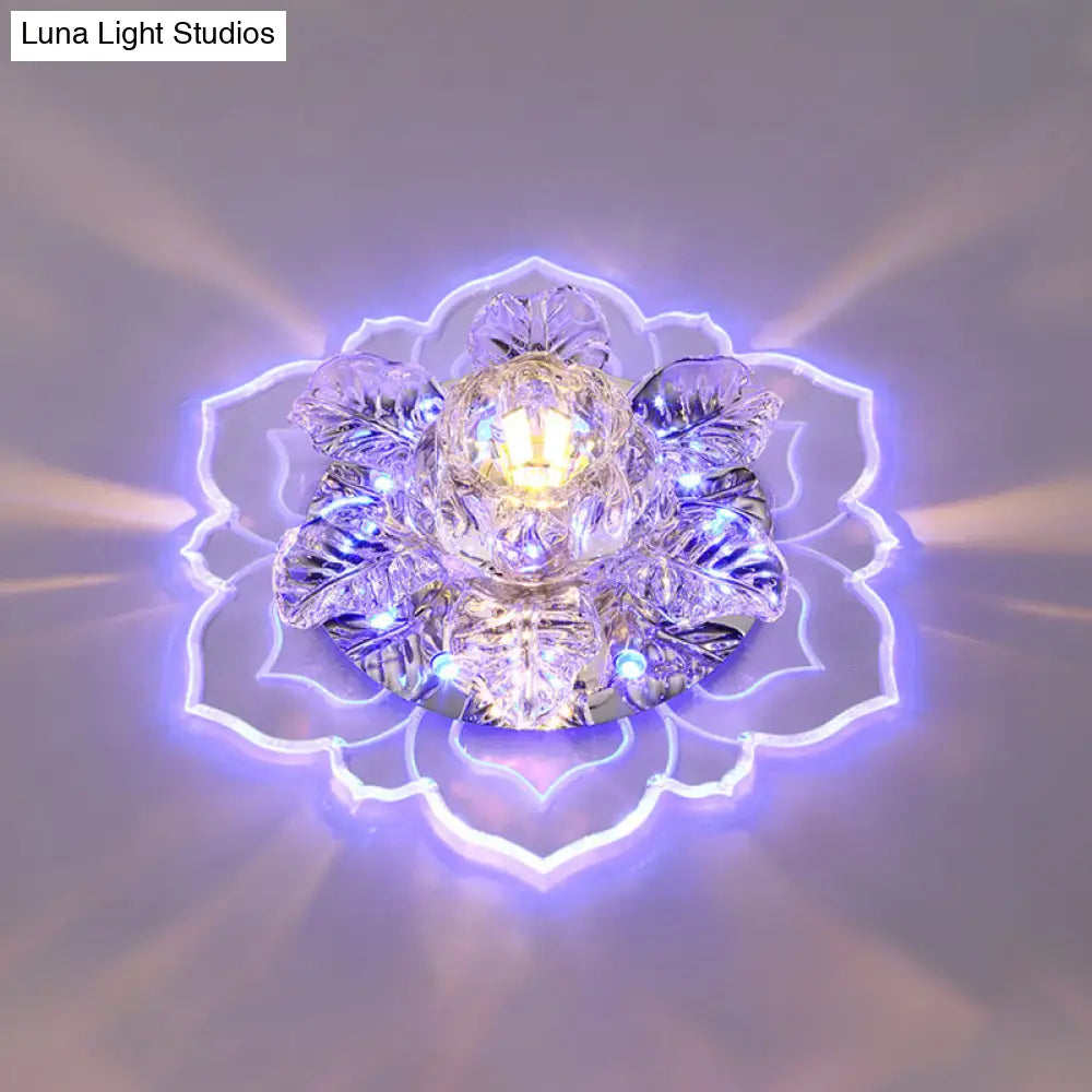 Minimalist Crystal Clear Led Floral Shade Flush Mount Light For Corridor / Blue