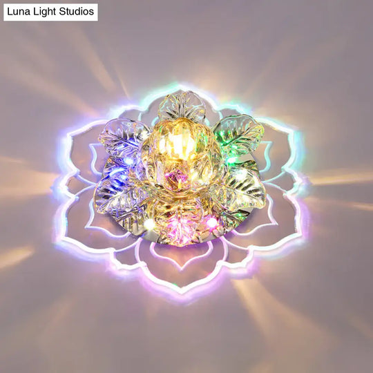 Minimalist Crystal Clear Led Floral Shade Flush Mount Light For Corridor / Multi Color