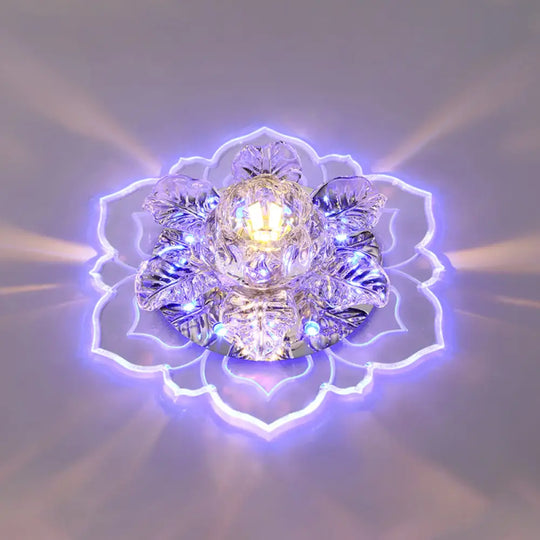 Minimalist Crystal Clear Led Floral Shade Flush Mount Light For Corridor / Blue