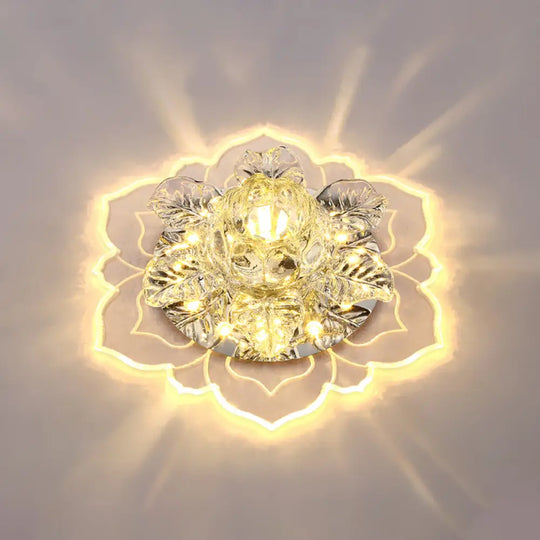 Minimalist Crystal Clear Led Floral Shade Flush Mount Light For Corridor / Warm