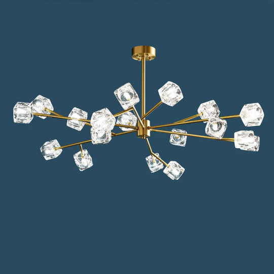 Minimalist Crystal Cube Pendant Chandelier With Gold Finish And Branch Design 18 /