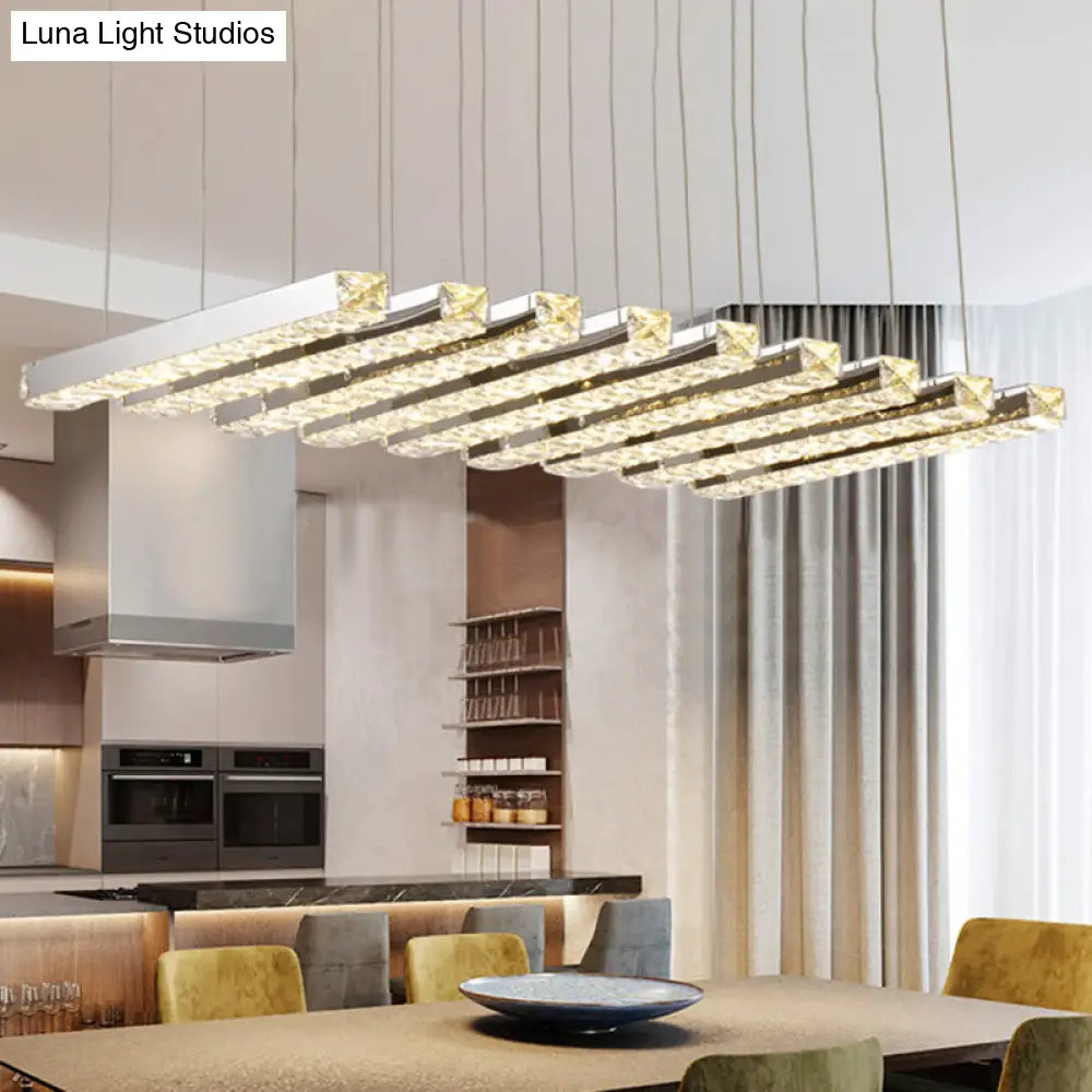 Minimalist Crystal Dining Room Led Pendant Light - Rectangular Chandelier In Stainless-Steel 9 /