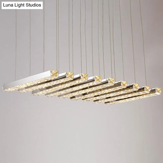 Minimalist Crystal Dining Room Led Pendant Light - Rectangular Chandelier In Stainless-Steel