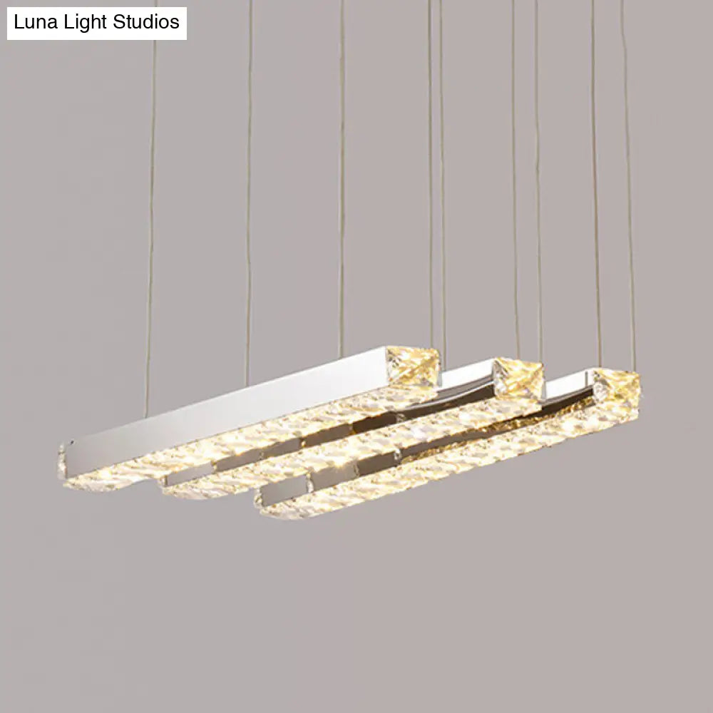 Minimalist Crystal Dining Room Led Pendant Light - Rectangular Chandelier In Stainless-Steel 3 /