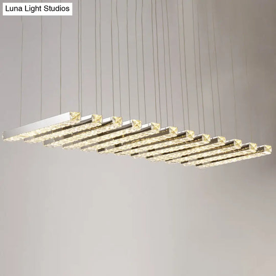 Minimalist Crystal Dining Room Led Pendant Light - Rectangular Chandelier In Stainless-Steel 12 /