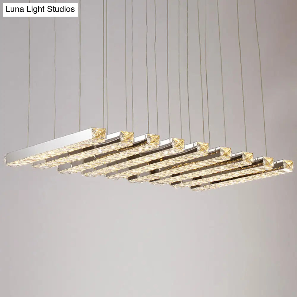 Minimalist Crystal Dining Room Chandelier Pendant Light - Stainless-Steel Led Hanging Fixture