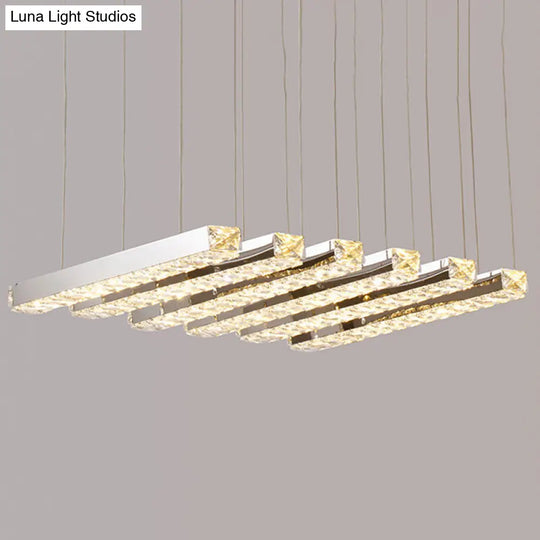 Minimalist Crystal Dining Room Led Pendant Light - Rectangular Chandelier In Stainless-Steel 6 /