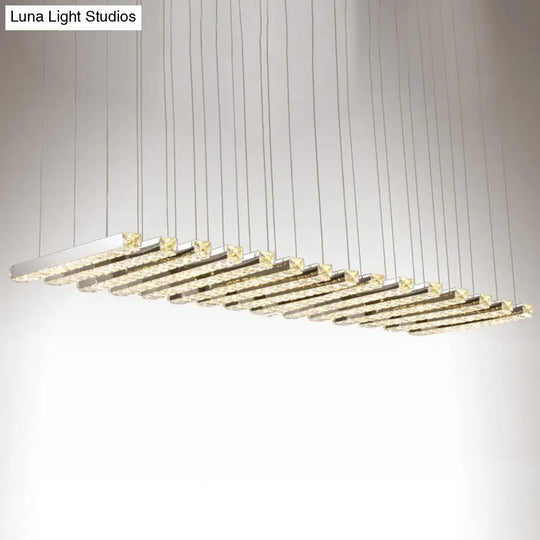 Minimalist Crystal Dining Room Led Pendant Light - Rectangular Chandelier In Stainless-Steel 15 /