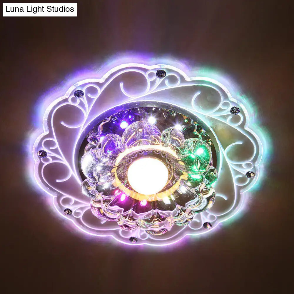 Minimalist Crystal Entryway Led Flush Mount Blossom Lighting In Clear / Multi Color