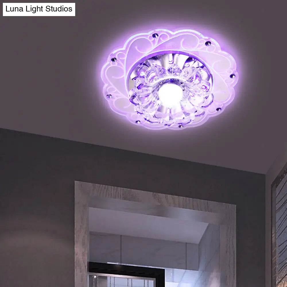 Minimalist Crystal Entryway Led Flush Mount Blossom Lighting In Clear / Purple