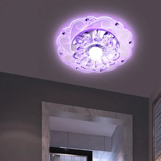 Minimalist Crystal Entryway Led Flush Mount – Blossom Lighting In Clear / Purple