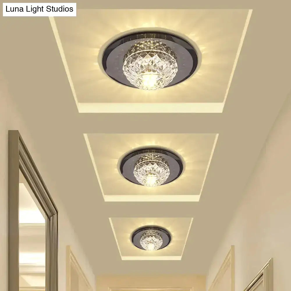 Minimalist Crystal Flush Mount Ceiling Light For Porch - Lattice Bowl Design