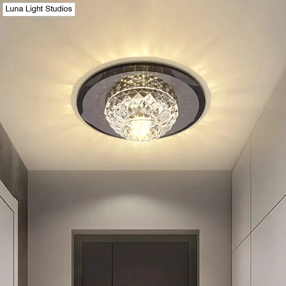 Minimalist Crystal Flush Mount Ceiling Light For Porch - Lattice Bowl Design