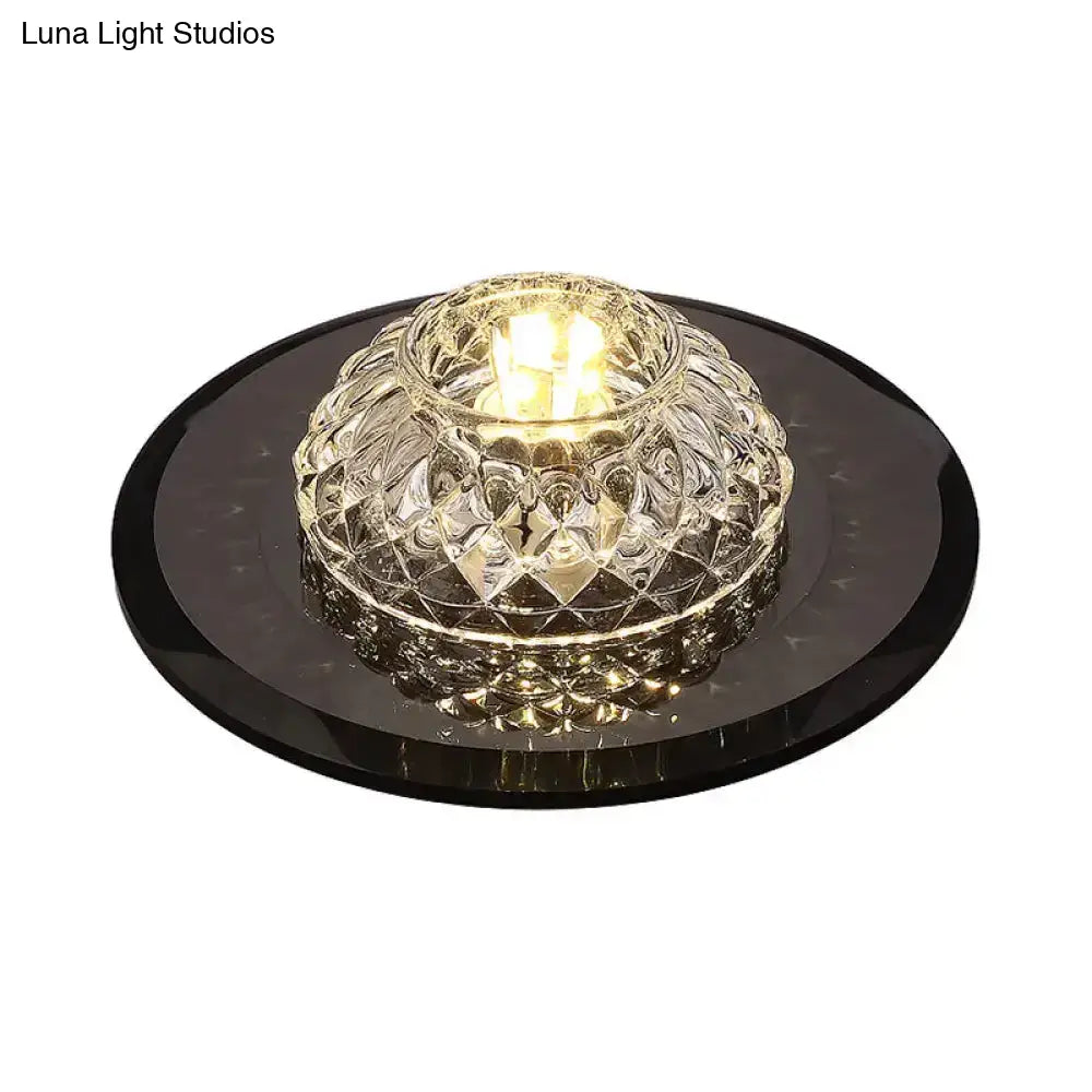 Minimalist Crystal Flush Mount Ceiling Light For Porch - Lattice Bowl Design