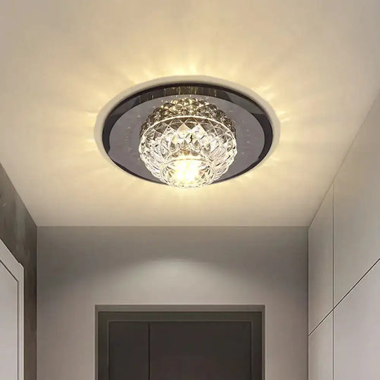 Minimalist Crystal Flush Mount Ceiling Light For Porch - Lattice Bowl Design Black / 5.5’