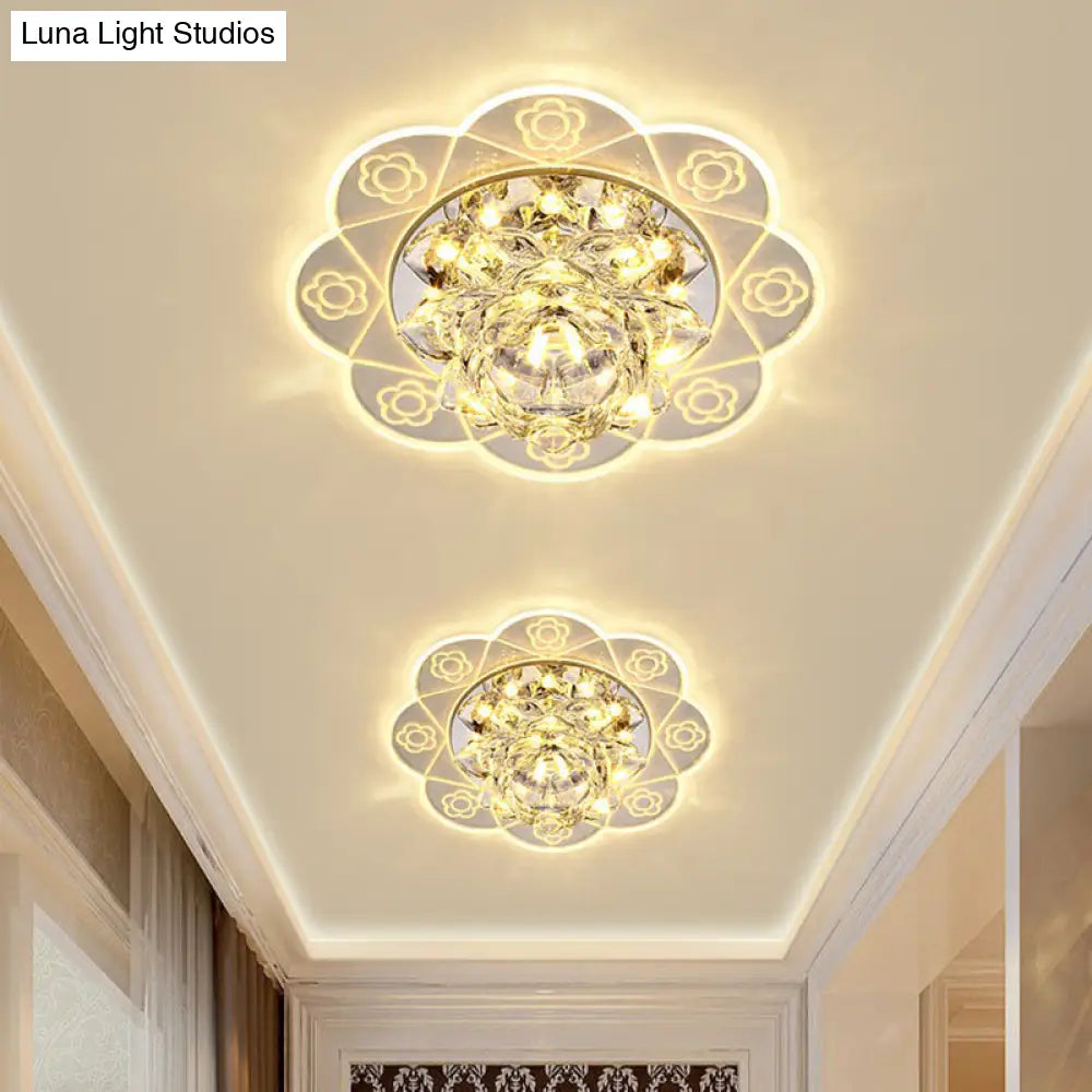 Minimalist Crystal Flush Mount Lighting: Floral Led Fixture For Hallways Clear