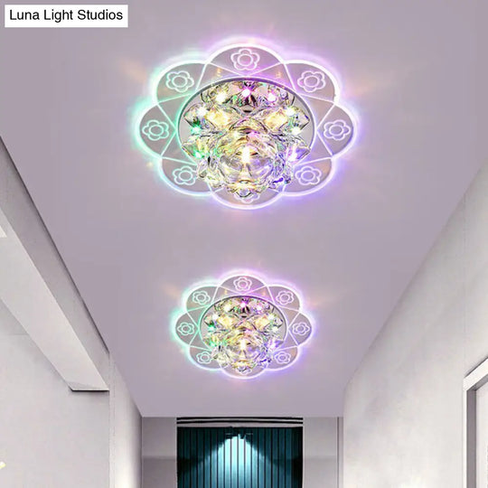 Minimalist Crystal Flush Mount Lighting: Floral Led Fixture For Hallways Clear