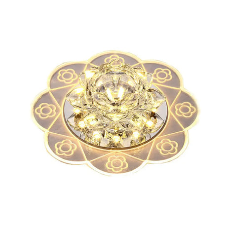 Minimalist Crystal Flush Mount Lighting: Floral Led Fixture For Hallways Clear