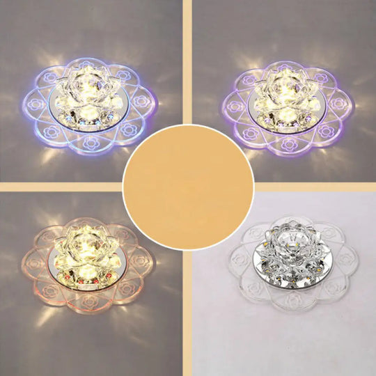 Minimalist Crystal Flush Mount Lighting: Floral Led Fixture For Hallways Clear / 3W Fourth Gear