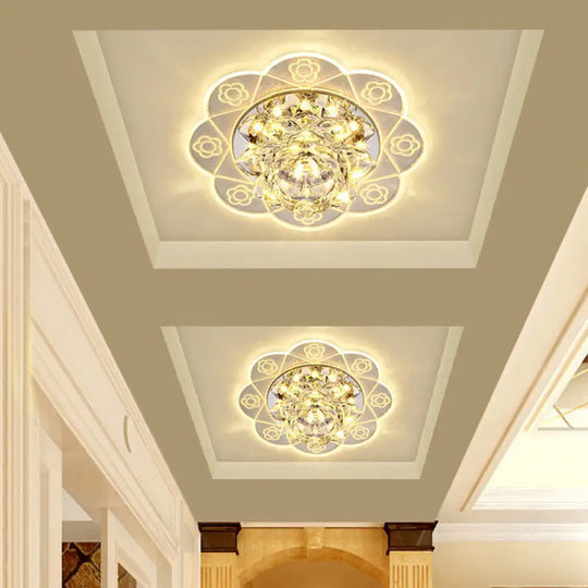 Minimalist Crystal Flush Mount Lighting: Floral Led Fixture For Hallways Clear / 3W Warm