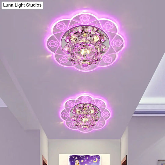 Minimalist Crystal Flush Mount Lighting: Floral Led Fixture For Hallways Clear / 3W Pink