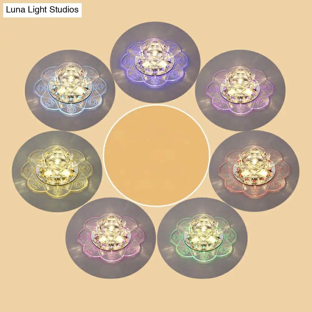 Minimalist Crystal Flush Mount Lighting: Floral Led Fixture For Hallways Clear / 3W 7 Color