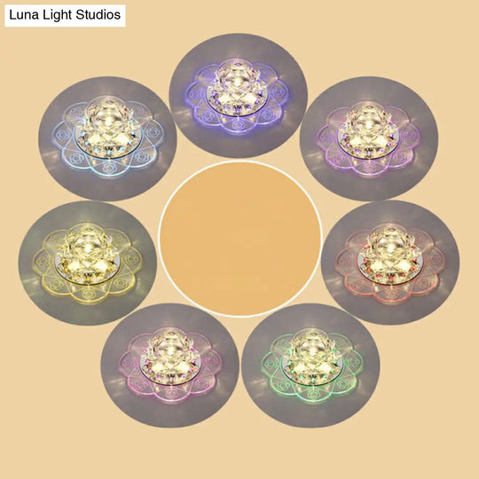 Minimalist Crystal Flush Mount Lighting: Floral Led Fixture For Hallways Clear / 3W 7 Color