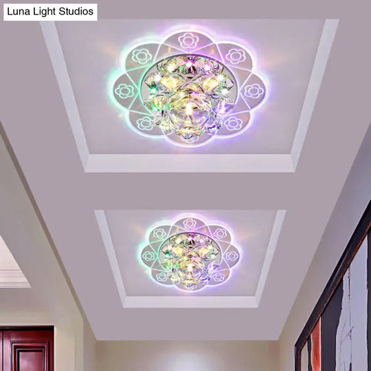 Minimalist Crystal Flush Mount Lighting: Floral Led Fixture For Hallways Clear / 3W Multi Color