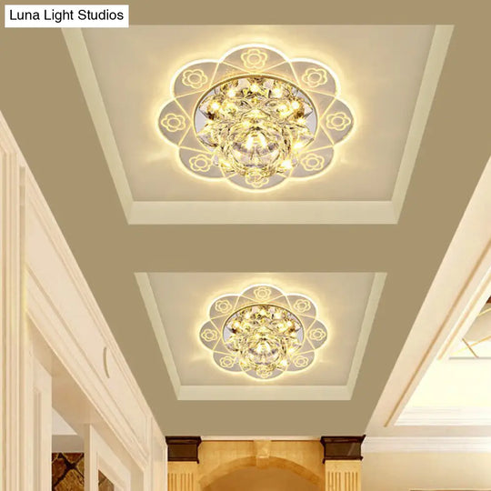 Minimalist Crystal Flush Mount Lighting: Floral Led Fixture For Hallways Clear / 3W Warm