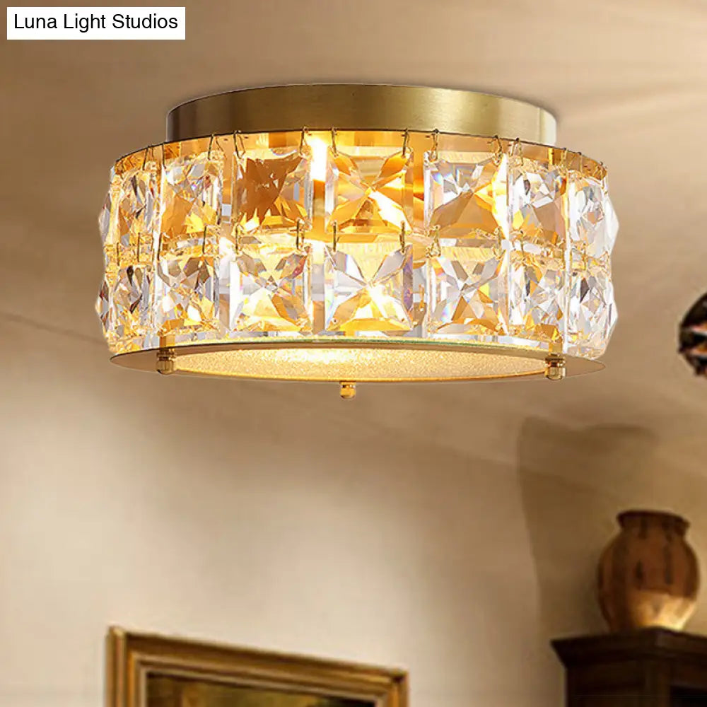 Minimalist Crystal Flush Mount With 4 Golden Lights - 10 Round