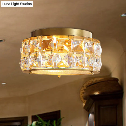 Minimalist Crystal Flush Mount With 4 Golden Lights - 10 Round Gold