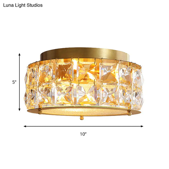 Minimalist Crystal Flush Mount With 4 Golden Lights - 10’ Round