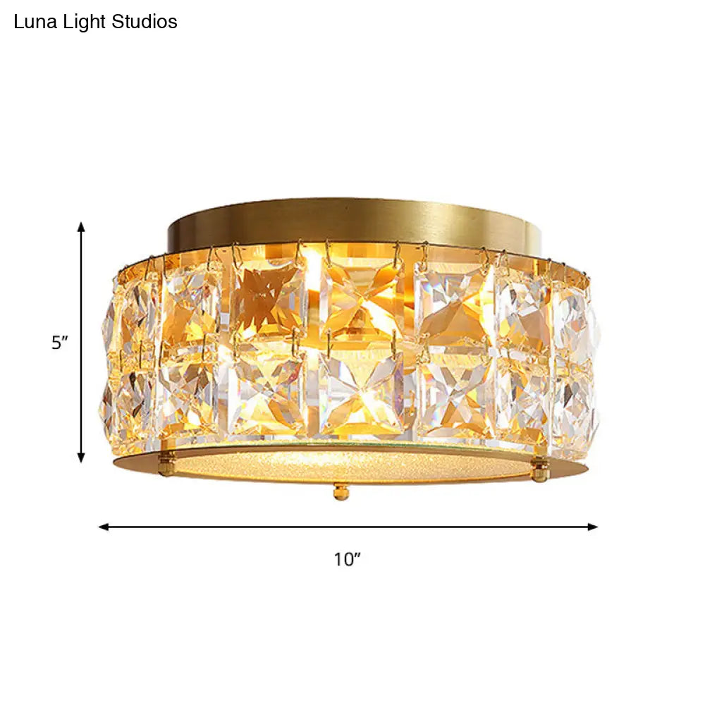 Minimalist Crystal Flush Mount With 4 Golden Lights - 10 Round