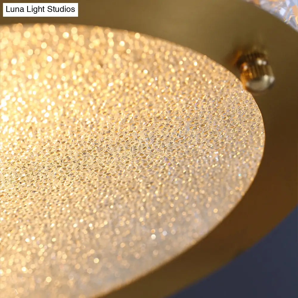 Minimalist Crystal Flush Mount With 4 Golden Lights - 10’ Round