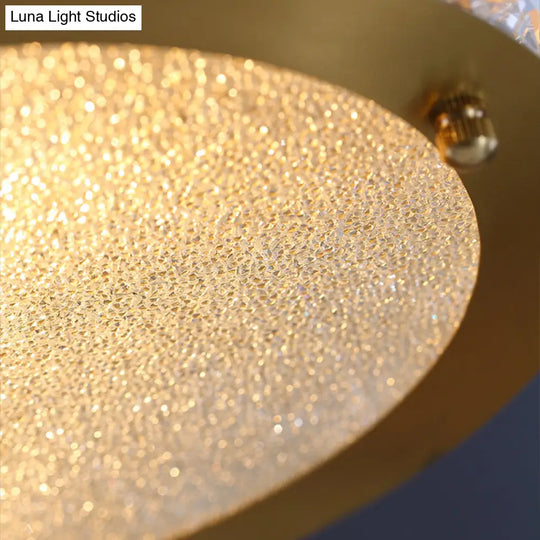 Minimalist Crystal Flush Mount With 4 Golden Lights - 10’ Round