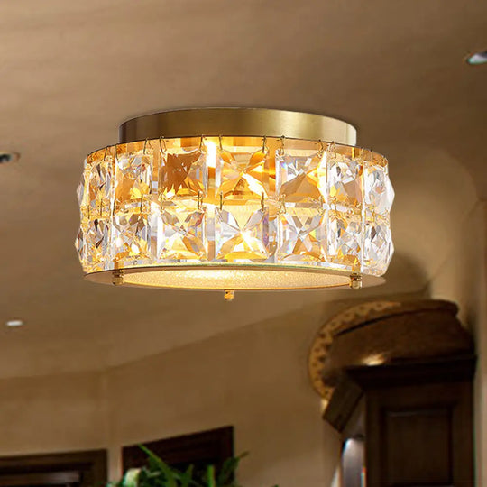 Minimalist Crystal Flush Mount With 4 Golden Lights - 10’ Round Gold