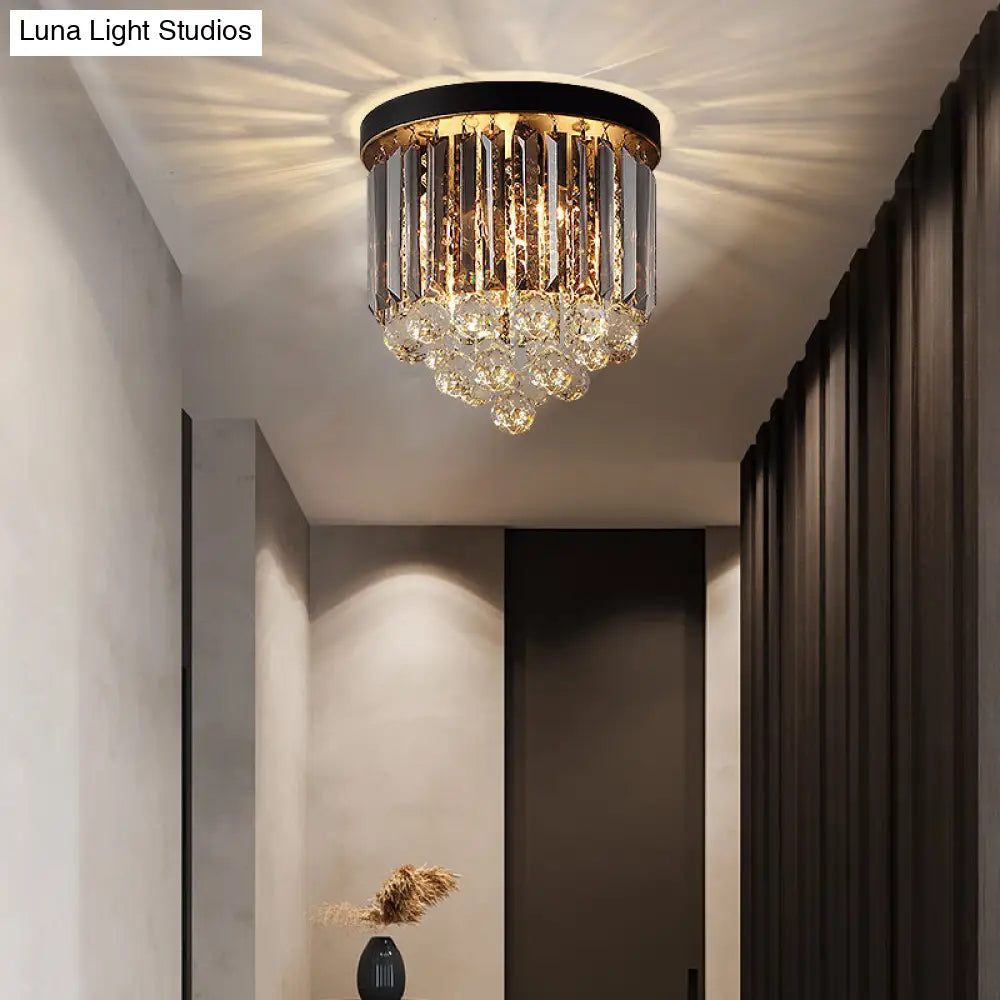 Minimalist Crystal Flushmount Lighting - Black Cylindrical Corridor Ceiling Flush Light (10/12/16)
