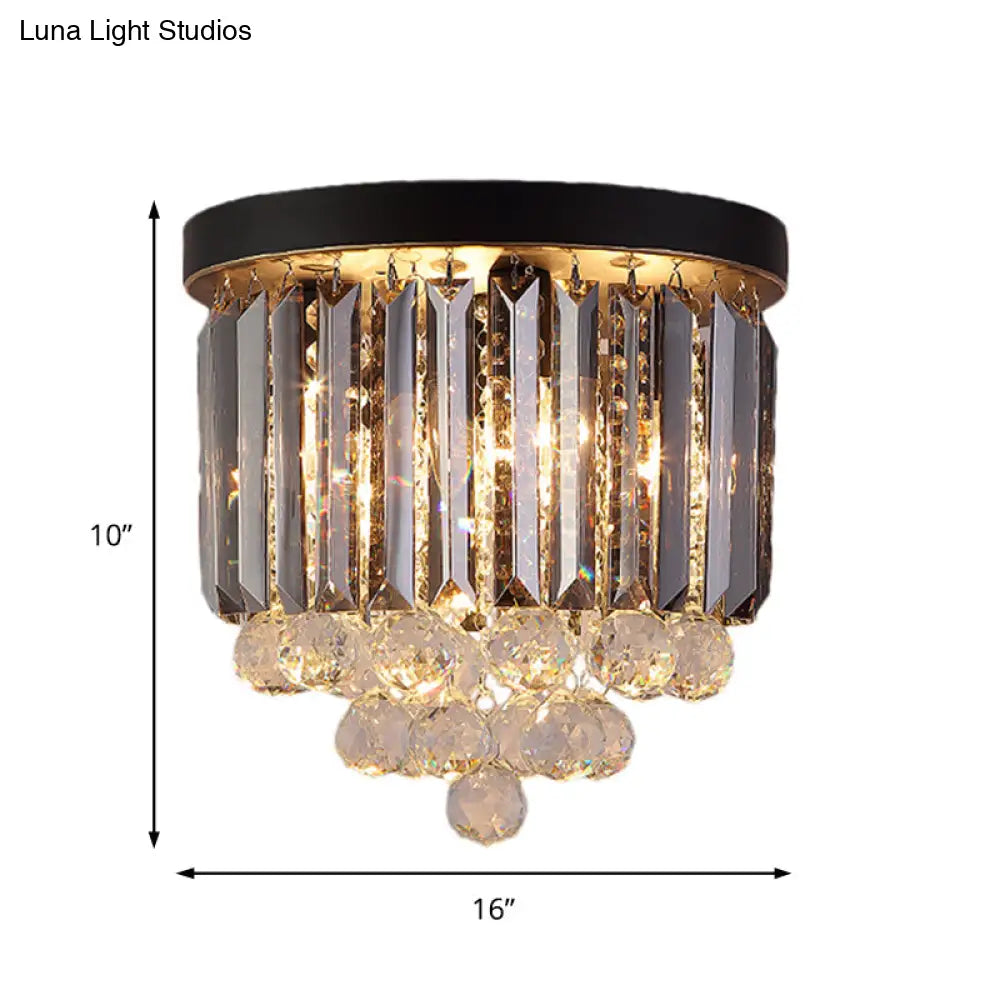 Minimalist Crystal Flushmount Lighting - Black Cylindrical Corridor Ceiling Flush Light