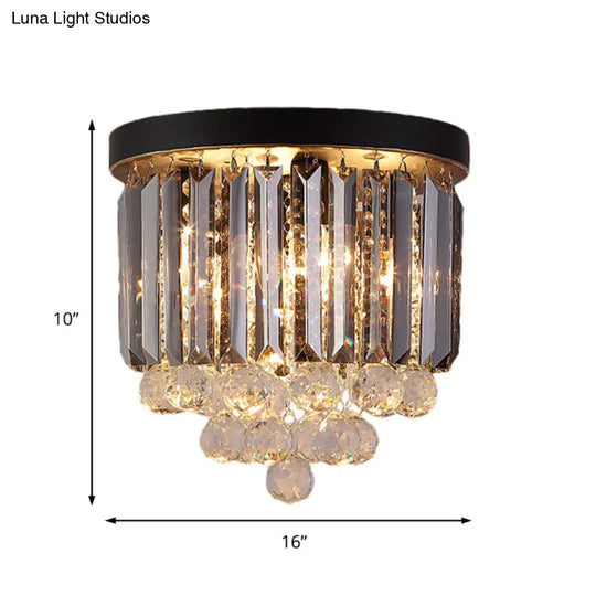 Minimalist Crystal Flushmount Lighting - Black Cylindrical Corridor Ceiling Flush Light