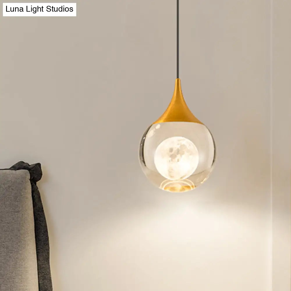 Minimalist Crystal Glass Led Gold Pendant Light - Orb/Teardrop/Arc Shape