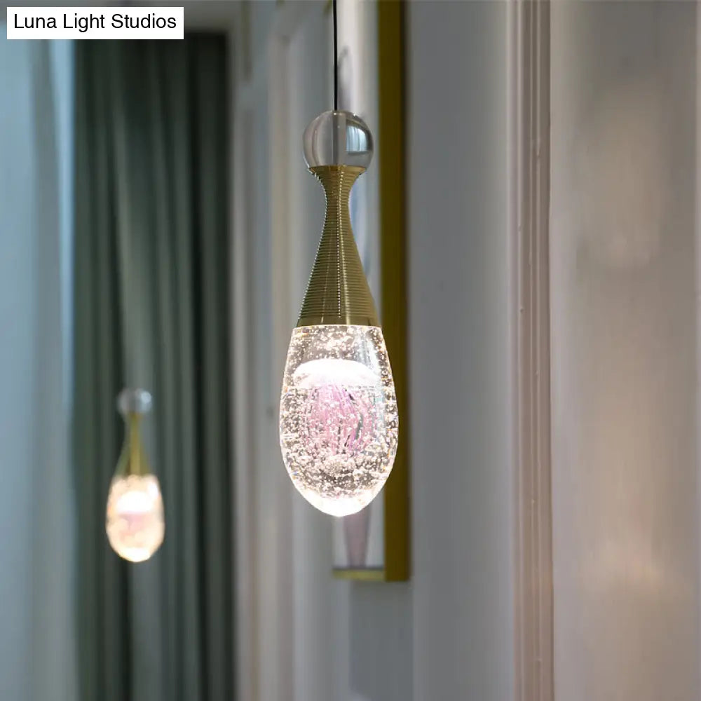 Minimalist Crystal Glass Led Gold Pendant Light - Orb/Teardrop/Arc Shape
