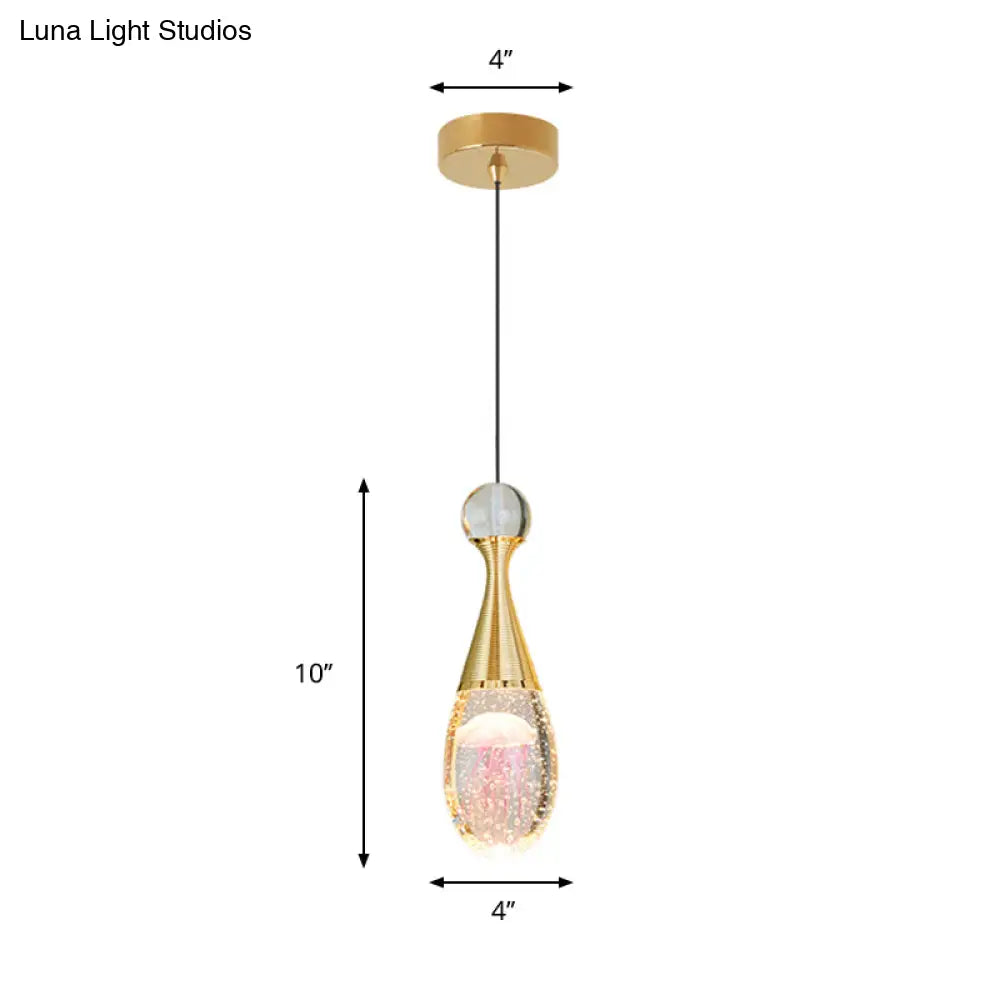 Minimalist Crystal Glass Led Gold Pendant Light - Orb/Teardrop/Arc Shape