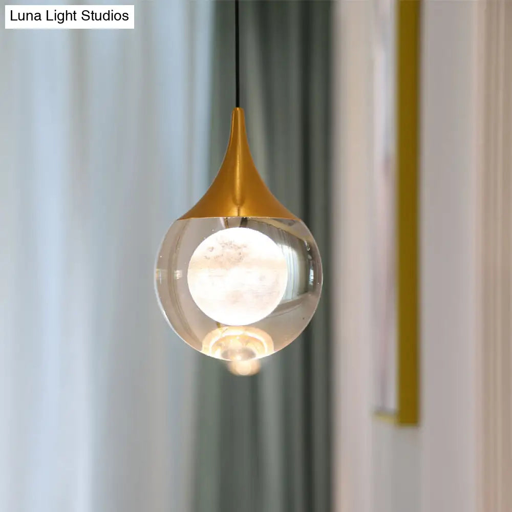 Minimalist Crystal Glass Led Pendant Light With Gold Finish - Multiple Shapes Available / D