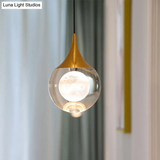 Minimalist Crystal Glass Led Pendant Light With Gold Finish - Multiple Shapes Available / D