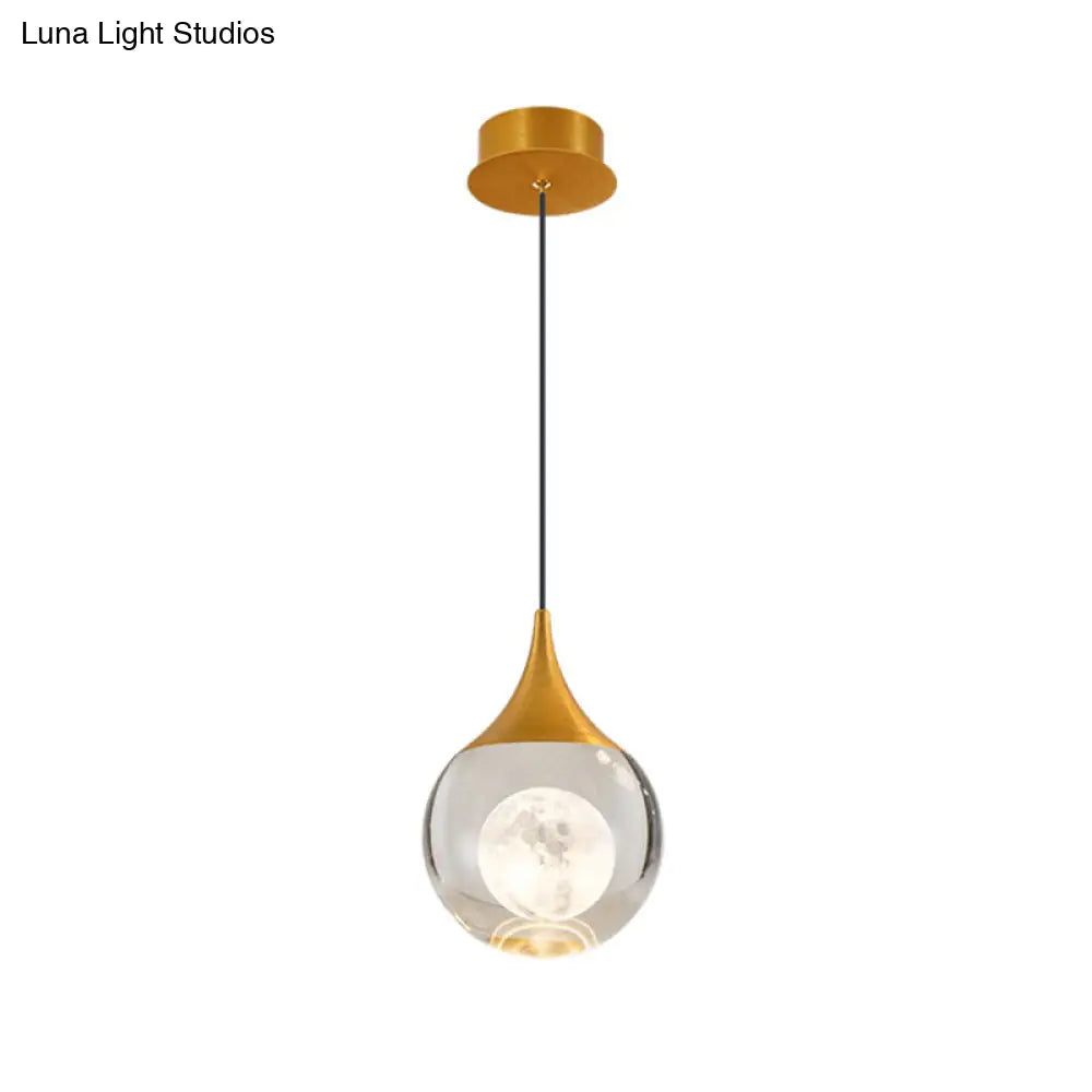 Minimalist Crystal Glass Led Pendant Light With Gold Finish - Multiple Shapes Available