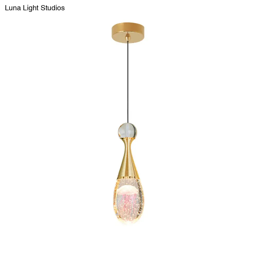 Minimalist Crystal Glass Led Gold Pendant Light - Orb/Teardrop/Arc Shape