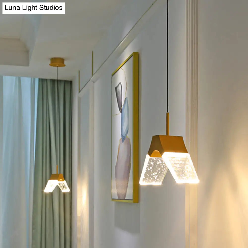 Minimalist Crystal Glass Led Pendant Light With Gold Finish - Multiple Shapes Available